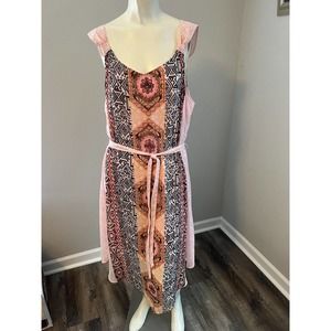 Allison Britney Plus Women's Size 1X Sleeveless Sundress Pink Multicolor Midi